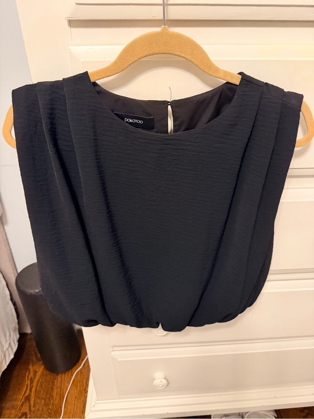 Dokotoo Black Sleeveless Draped Blouse